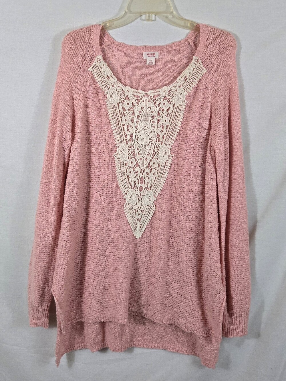 Mossimo Women's Pink Hi Lo Crochet Panel Sweater Size Large